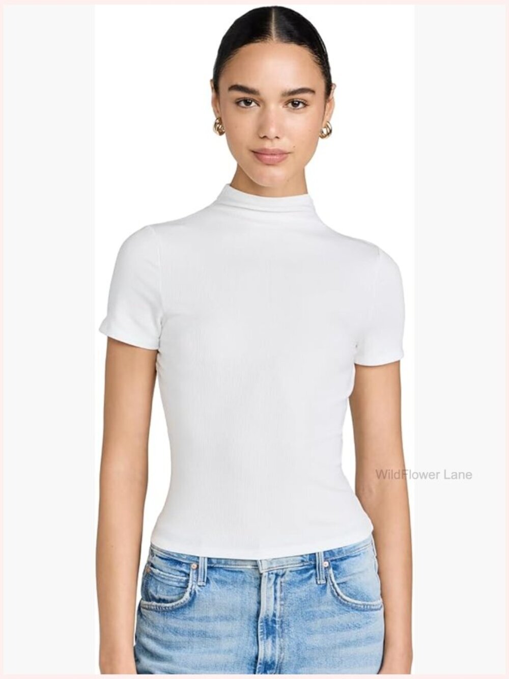Lightweight Modal Ribbed Knit Mock Neck T-Shirt